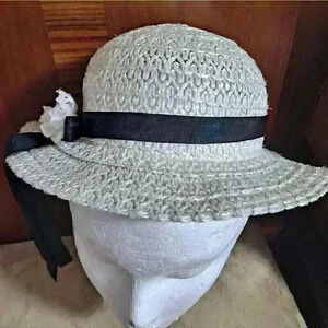 Vintage Girls Childs White Easter Party Dress Up Straw Hat New